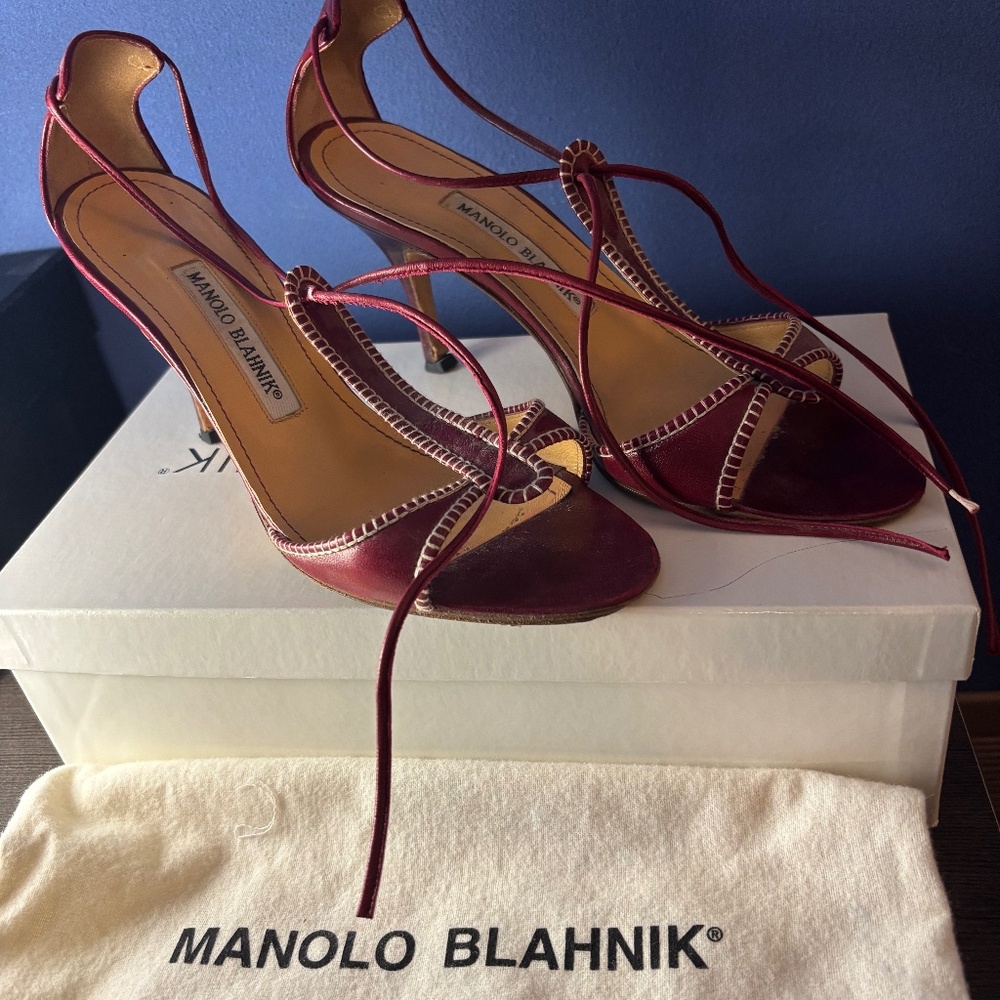 Manolo Blahnik Red Paise Heels Size 37 1/2